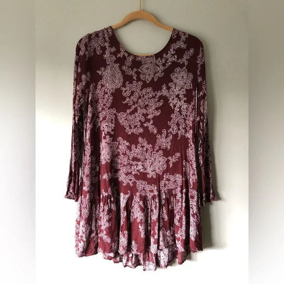 burgundy paisley dress VICTORIA SILK DRESS PAISLEY BURGUNDY, hand made main image 1